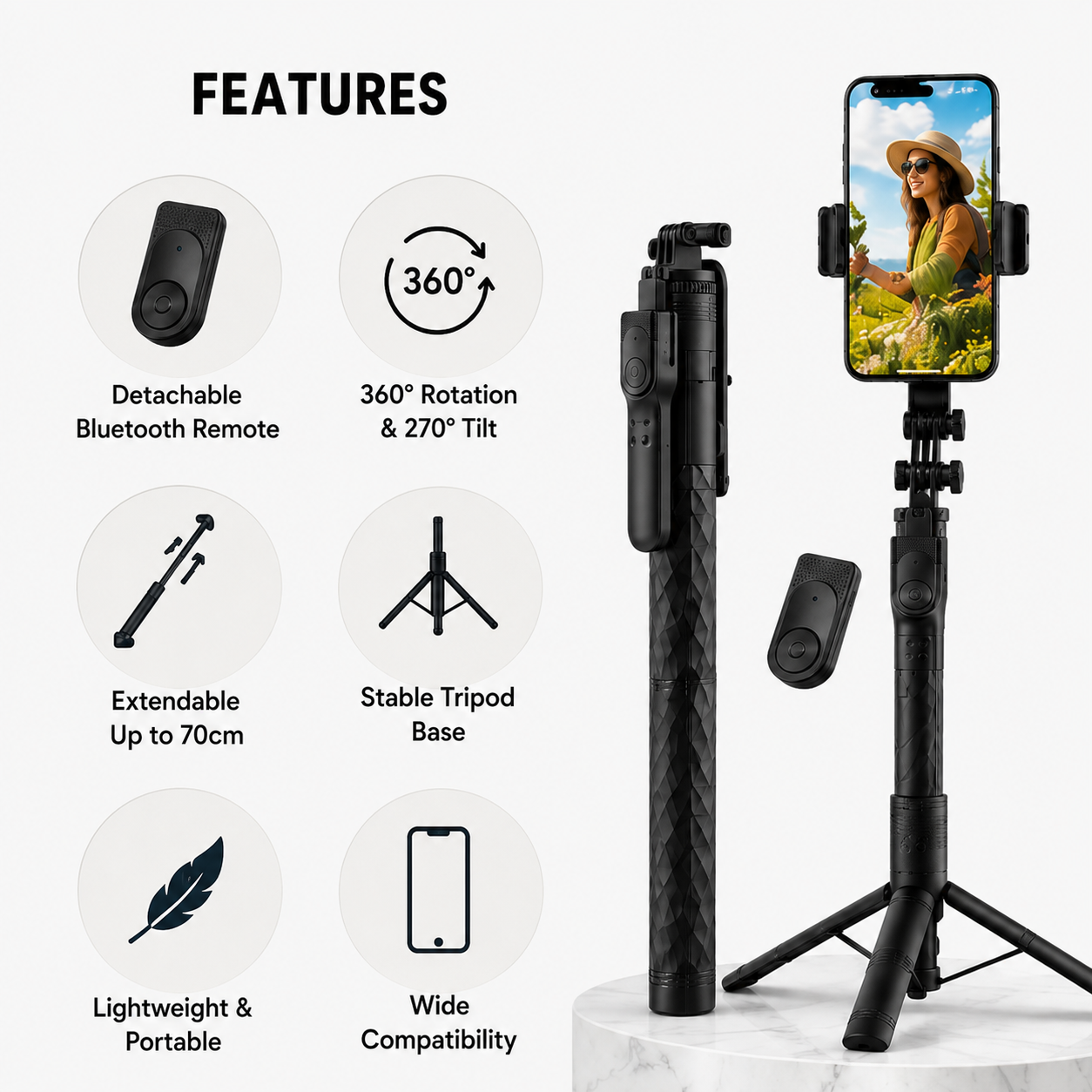 TravelPro 360 Selfie Stick Tripod